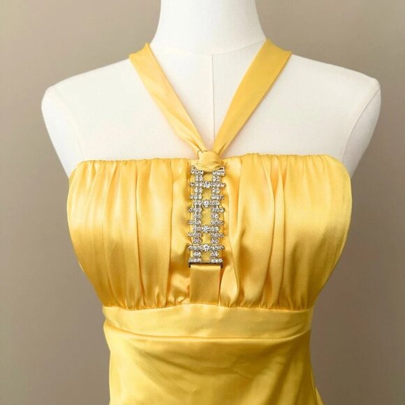 Gunne Sax Yellow Satin Evening Gown 9 Jessica McClintock Y2K Long Formal Dress - Picture 3 of 7